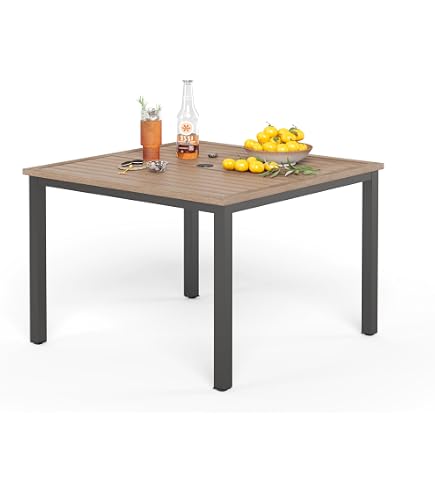 MR. DEKO Gartentisch Tarifa Aluminium 90x90 cm Dark Grey | Balkontisch Wetterfest Keramik-Optik | Terrassentisch Quadratisch Rostfrei | Outdoor Tisch Modern Grau | Gartentische