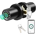 FITNATE Smart Door Knob, Fingerprint Door Lock, 4-in-1 Electronic Fingerprint Keypad Password Bluetooth Smart Door Knob for Home, Bedroom, Hotel, Office, Matte Black