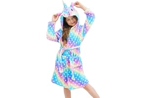 CERUWUM Peignoir Licorne pour Filles Robes de Chambre en Molleton Doux avec Capuche