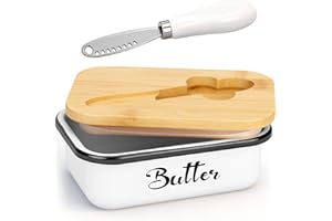 ZUSUZU Burriera - Portaburro da 450g,Contenitore con coperchio in bambù e coltello integrato,portaburro da frigo,Burriera per burros per la cucina e come regalo (Bianco)