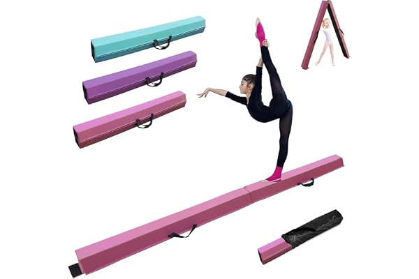FCOUMY Poutre de Gymnastique Pliable en Cuir synthétique de 2.1/2.4/2.7/3m, équipement de Gymnastique pour la Maison, Filles, Enfants, Adultes, avec poignées de Transport, Base antidérapante