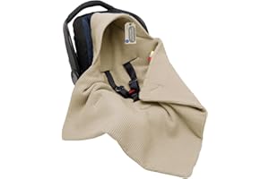 Solvera_Ltd Einschlagdecke Babyschale Winter Herbst für Babyschale, Kinderwagen, Kindersitze und Maxi Cosi - für Neugeborene und Kleinkinder 80x80cm, mit Kapuze und Klettverschluss Ganzjährig (Beige)