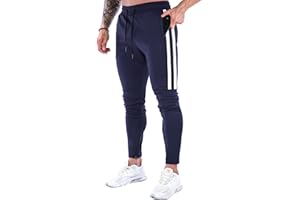 Suwangi Pantaloni Tuta Uomo Palestra Running della Allenamento Slim Fit Design a Righe con Tasche Zip