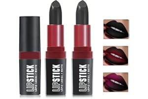 Desing Wish 2 Pezzi Rossetto Nero Lunga Durata Set Lucidalabbra Rossetti Kit Labbra Opaco Rossetto Lipgloss Rossetto Waterproof Black Lipstick Matte Trucco Labbra Halloween Regalo per Trucchi Donna