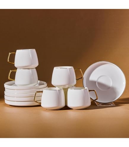 Lot De 6 Tasses à Expresso Moka Avec Soucoupes Vert Olive - Service Porcelaine 70ml Pour 6 Personnes