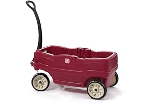 Step2 Neighborhood Wagon wagon with 2 seats with belts | Plastic wagon in red with push bar | For toddlers and pre-schoolers