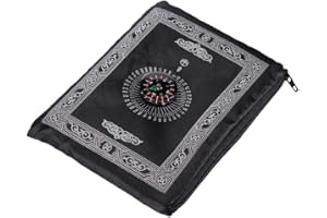 ONE BEST DEAL 1 Pcs Travel Pocket Prayer Mat with Qibla Finder Compass in Carry Bag 60 X 100cm Fordable & Portable Muslim Prayer Praying Rug Namaz Carpet (Black)
