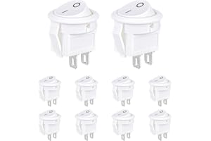 VEXUNGA Mini Rocker Switch Round 2-Pin Rocker Switch On/Off 3A 250V AC 6A 125V 15MM Built-in Switch Small Lockable with Self-Locking White Square (Pack of 10)