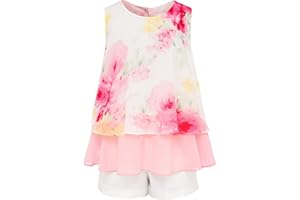 BONNY BILLY Girls Clothing Set 2 Pcs Floral Print Chiffon Tank Top + White Shorts Kids Summer Outfit