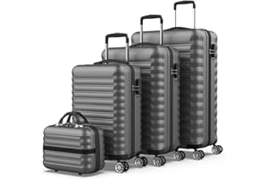 NUMADA - Juego Maletas y Neceser 4pzs, Grande 75x49x29,5cm, Mediana 63x39,5x26,8cm, Pequeña 53x33,5x22cm, ABS, Rígidas, Resistentes, 4 Ruedas Dobles, Ligeras, Candado Combinación Lateral