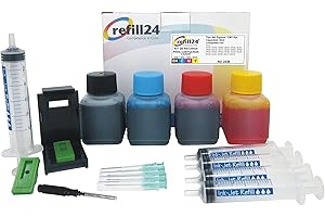 refill24 Nachfüllset: Nachfülltinte 200 ml kompatibel für Druckerpatronen Canon PG-510 PG-512 CL-511 CL-513 Schwarz und Farbe + Zubehör + Anleitung, Refillset mit Druckertinte für Pixma IP MP MX