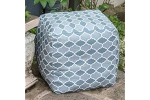 Izabela Peters Designer Waterproof Moroccan Garden Outdoor Cube Pouffe - Grey Badi, Marrakech Collection - Designed, Printed & Handmade in the UK