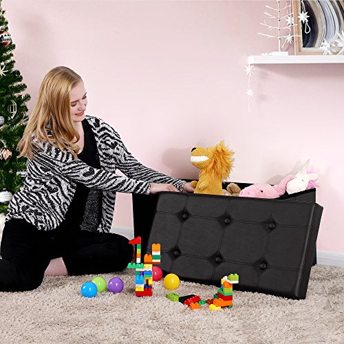 Songmics LSF105 Faltbarer Sitzhocker Belastbar bis 300 kg, Lederimitat, schwarz, 76 x 38 x 38 cm - 3