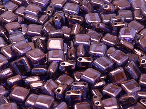 40pcs Czech Glass Beads Tile Two-Hole, Flat Square 6x6x2.9mm Crystal Vega Luster