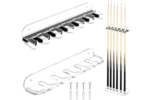 Cosmos Acrylic 2-Piece Billiard Cue Rack Wall Mount Billiard Stick Holder Wall Rack, Eva Foam Cue Clips Holds 6 Pool Cues, Billiard Pool Equipment Accessories (Transparent Clear)