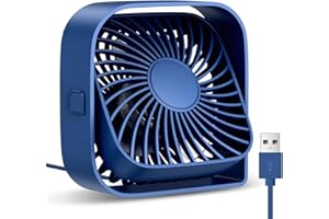 TOPK USB Desk Fan, [2023 Upgraded ] Strong Airflow & Quiet Operation, Three-Speed Wind Small Fan, 360° Rotatable Head for Home Office Bedroom Table and Desktop Navy Blue