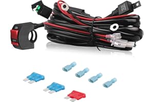 Erato Kit cablaggio per motocicletta con luce LED con kit relè da 12 V 40 A con 2 connettori per luci Fusibile in linea da 30 A per barra luminosa Luci di guida Fendinebbia Luci di lavoro ausiliarie
