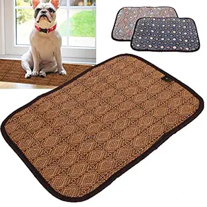 Cat Sleeping Bed Summer Dog Mat Ice Blanket Cat Cooling Pad Ice Silk Blanket for Summer(Coffee Footprints, XL, Blue)