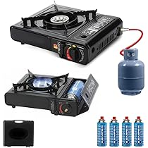 Fornello Da Campeggio A Gas Doppio Attacco - Butano O GPL - Con Valigetta Portatile