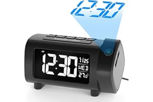 LIORQUE Projection Alarm Clock, Projection Clocks for Bedrooms with FM Radio with Projector, 4-Level Brightness Dimmer, VA Display, Snooze, USB Charger, Digital Alarm Clock for Bedroom