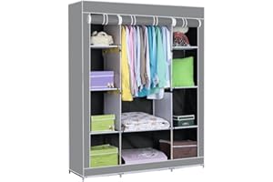 EA ARENA Fabric Canvas Wardrobe Cloth Wardrobes For Bedroom Clothes Storage Organiser with Hanging Rail Storage Cupboard Unit for Bedroom Living Room,Bedroom Storage (Grey)