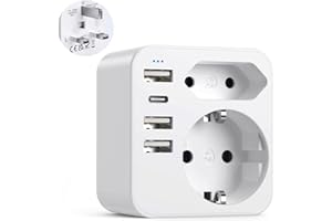 SEPTSEVEN 6 en 1 Prise Anglaise avec 3 Ports USB et 1 Type C (3,4A) et 2 Prises,Adaptateur Type G France vers UK pour Angleterre,Irlande, Écosse,Dubai