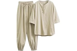 WHESAZYP Tai Chi Anzüge Tai Chi Kleidung Damen Kung Fu Uniform Baumwollleinen Kampfsport Set Kurzarmhose Zen Meditationsuniform Tang-Anzug Traditionelle chinesische Kleidung (Gelb XL)