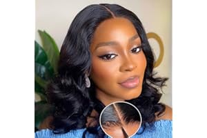 WENYAN Perruque Bresilienne Cheveux Humain Sans Colle 4x4 HD Lace Wear and Go Glueless Wig Human Hair Perruque Femme Naturelle Brésilien Pre-Cut Lace Body Wave Wig Couleur Naturelle 180% Densité (14 pouces)
