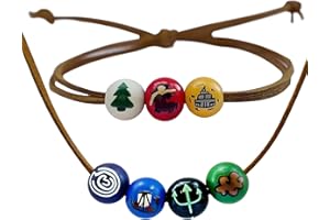 Zaky Anime Camp Half-Blood Percy J. Annabeth - Collar de cuero con cuerda de gamuza y cuentas de madera, pulsera de semidiós Tridente olímpico, 2 piezas