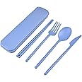 Blue Camping Cutlery Set for 1, Reusable Plastic Cutlery Knife Fork Spoon Set, Portable Travel Cutlery Set with Case for Lunch Box Picnic Work School or Daily Use