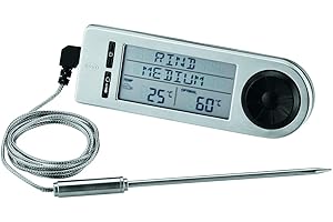 ‎RÖSLE RÖSLE Barbecue-Kerntemperaturmesser,Hochwertiges Thermometer zur Bestimmung der idealen Fleischkerntemperatur auf dem Grill oder im Backofen mit Magnethalterung, silber/schwarz, 18 x 4.8 x 2 cm
