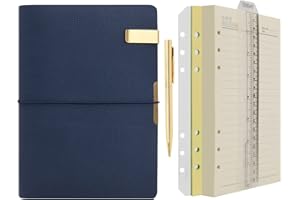 Wonderpool Carpeta de anillas de cuero para diario, cuaderno de papel recargable con forro de escritura, 6 anillos con blocs de notas para viajes de oficina y agenda de planes (b-Azul, A5)