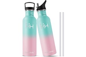 HoneyHolly Botella Acero Inoxidable, 1 Litro Botella de Agua, No Térmica, Sin Fugas, Cantimplora de Acero Inoxidable una Sola Capa, Sin bpa Reutilizable para Adulto, Bicicleta, Deporte, Gimnasio