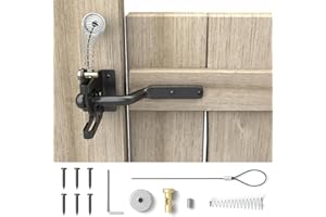 ADERTOS Self Locking Gate Gravity Latch Carbon Steel Auto Gate Latch Garden Gate Latches and Catches with Adjustable Gate Latch Cable Pull for Metal Wooden Fences Gates Sheds - Black, Spring Loaded
