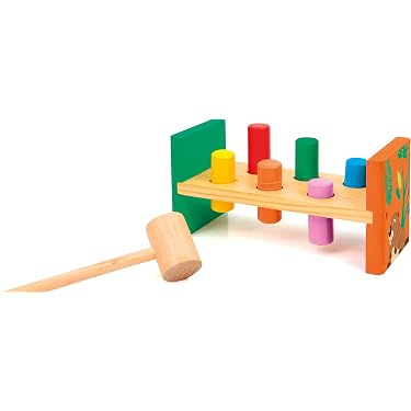 HEMOTON Gioco Del Martello In Legno Per Bambini | Set Giocattolo Educativo | Tavolo Per Inchiodare | Simulazione Colpo | 19x19 Cm