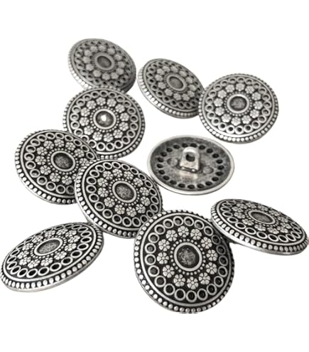 5 Pezzi Bottone In Metallo Retrò Rotondo In Bronzo/argento Antico - Foto 3