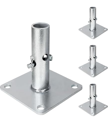 ASTAMOTOR 4-Pack Scaffold Base Plates For Baker Style Scaffolding – Galvanized Steel, 4.6" X 4.6" Base, 5" Stem, Sturdy & Rust-Resistant
