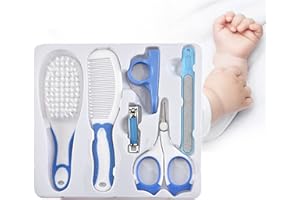 PURE VIE Prodotti per la cura del bambino - 6 in 1 set portatile per la cura della salute del neonato con scon spazzola, pettine, forbici, tagliaunghie ecc. per la cura dei bambini sani e puliti (blu-2)