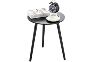 Youdenova - Tavolino rotondo in legno, diametro 42 x 52 cm, con vassoio, comodino, per divano, supporto per fiori, robusto, colore nero