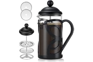 MeelioCafe French Press - Press caffettiera da 0,35 litri (2 tazze), resistente al calore, in vetro borosilicato, piccola, 350 ml, nero
