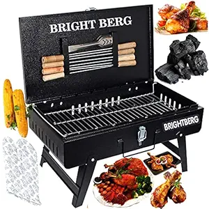 BRIGHTBERG Big Size Foldable Barbeque Grill Set Tandoor for Home with 8 Skewers, 1 Grill, 1 Glove, 1 Tong & 1 CHARCOAL PACKET