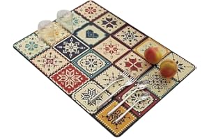 CIKIKI Retro Quick-Drying Water-Draining Mat for Kitchen Bar Countertops, Sink Drainer Spill Mat, Coffee Bar Dish Drying Ma, Heat-Resistant Silicone Mat, Multiple Usage,Easy Clean