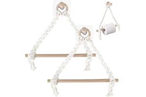 YHmall 2 Pezzi Porta Carta Igienica Vintage, Portarotolo Carta Igienica Autoadesiva Senza Foratura, Porta Carta Igienica in Legno con Corda per Tessitura Bianca Dare 2 Ganci Adesivi per Bagno Cucina