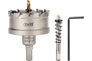 CENYB scie cloche metal 2-9/16" (65mm) à pointe en carbure de tungstène, avec 2 forets pilotes titanées - Idéale pour métaux durs, acier inoxydable, fer, alliage d'aluminium, bois et plastique