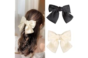 LILGOO Lillgo Vintage Bow Hair Clips Satin Bow Hair Barrettes Silk Hair Clip Barrette Retro Bowknot Hair Accessory Satin Ribbion Bowknot Clip Headpiece for Women and Girls (Black+Cream)