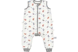 ZIGJOY Sacco Nanna con Piedini 1.0 Tog, Sacco Nanna per Bambini con Gambe,100% Cotone Ultra-Morbido, Facile da Indossare, Auto, L(3-4 Anni)