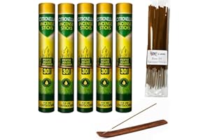 VR ANGLE Citronella 5 x 30 Incense Sticks With Wooden Holder and Free 20 x Incense Sticks Bugs Mosquitos Fly Repellent Scented Sticks Anti Mosquitos Fragrance Insect Repeller for Outdoor & Indoor Uses