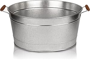 ‎BIGDEAN BigDean XXL Zinc Tub, Large + Waterproof, Diameter 50 cm x 28 cm H, Garden Pond, Mini Pond, Flower Tub, Plant Bowl, Drinks Cooler, Ice Bucket Oval with Sturdy Wooden Handles for Planting and Filling