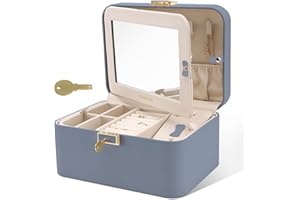 KAMIER Upgraded Jewelry Box, 2 Layers PU Leather Jewelry Organizer for Women with Lock and Mirror, Hidden Necklace Hook and Removable Divider Large Capacity Travel Jewelry Box Ideal for Gift