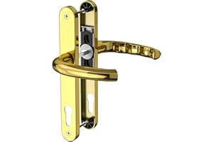 GANZTECH 1 Set PVD Gold UPVC 304 Edelstahl Türgriff, 92mm PZ (Mitte), Rückplatte 243mm, 210mm Schraube zu Schraube, PVD Gold Ersatz PVC Türgriff